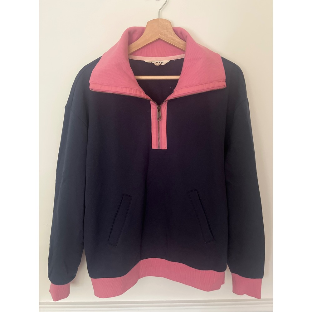 Boden Quarter Zip Pullover M Navy Pink Colorblock Relaxed Sweatshirt Pockets